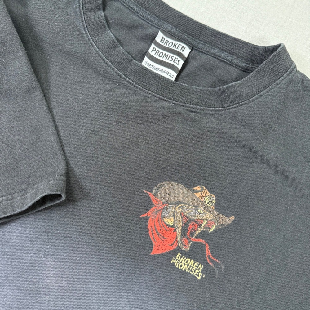 Broken Promises T Shirt Mens XXL Outlaws Rattler Graphic Heavy Tee Black Skater